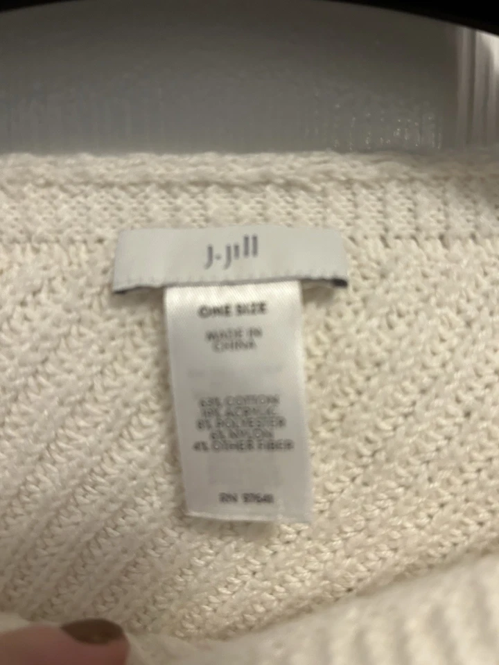 J. Jill Poncho OS Womens Cream Color Ribbed & Cable Knit Boatneck EUC - Image 2 of 2