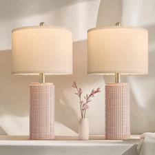 Pink Ceramic Table Lamps Set of 2 Modern Bedside Nightstand Decor, Fast Shipping
