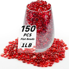 1 LB Red Flat Glass Beads, 150 PCS Small Glass Marbles, Mini Flat round Pebbles