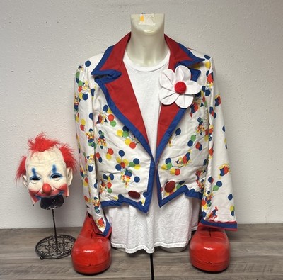 Rare Vintage 2003 Paper Magic Group Lecherous Clown Mask With 70s Clown Suit.