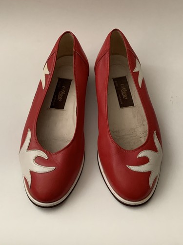 NAGO Red Leather White Leather Flame Ballet Flats Shoes Leather Soles UK 3.5 - Picture 11 of 12