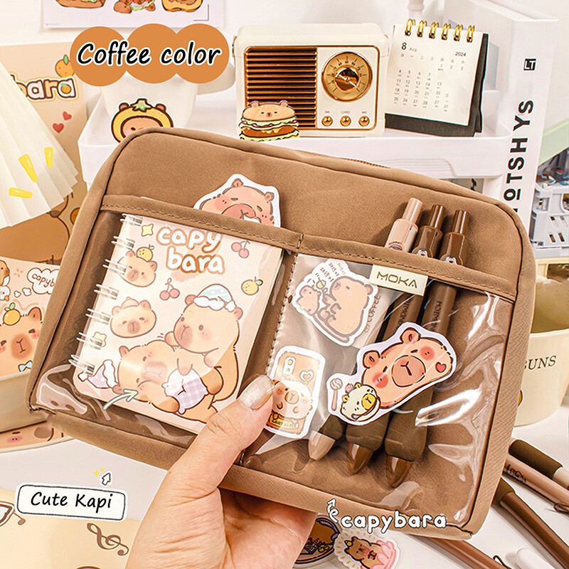 Large Capacity Kawaii Capybara Pencil Case Cosmetic Bag Stationery