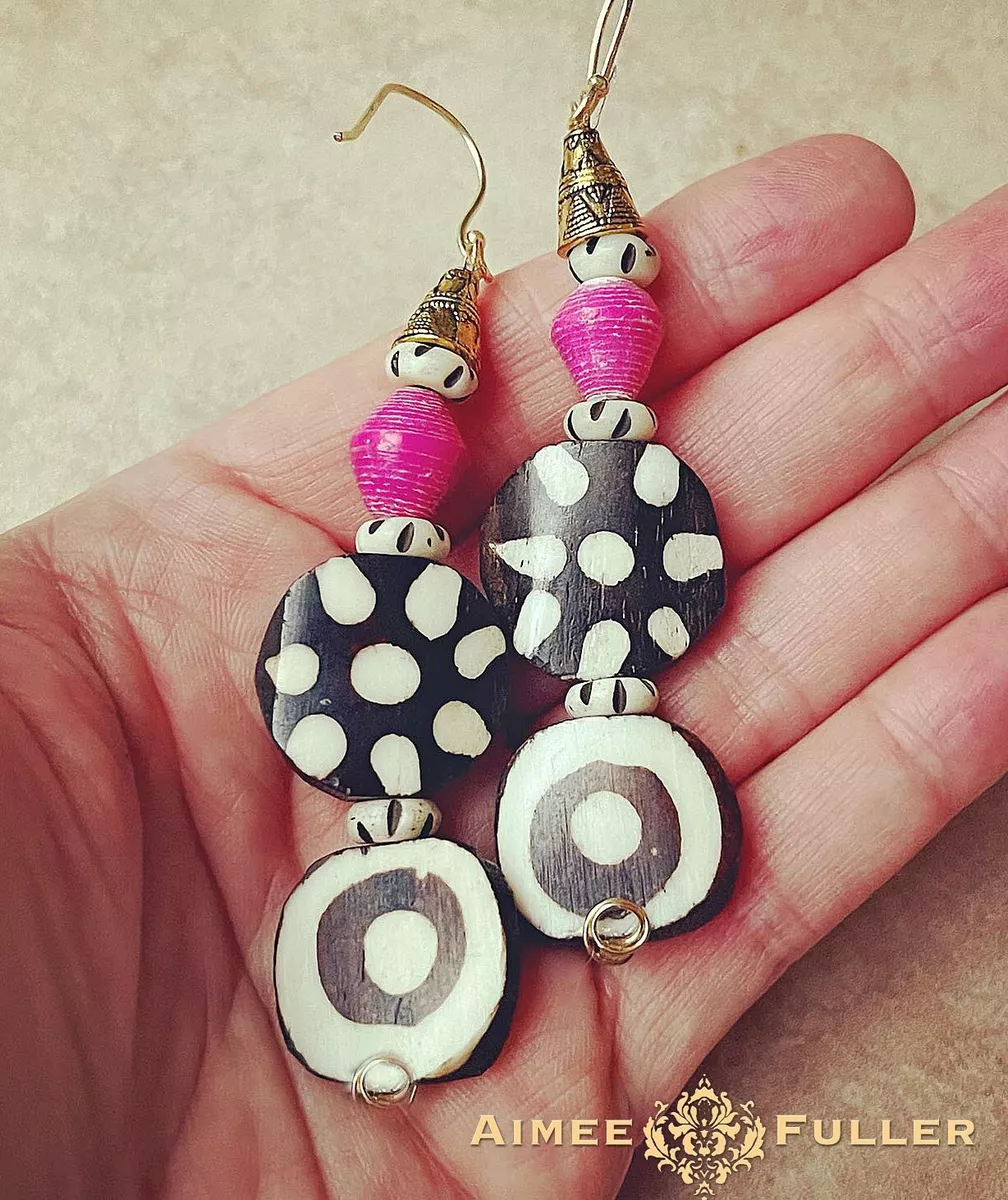 Pink and hotsell black earrings