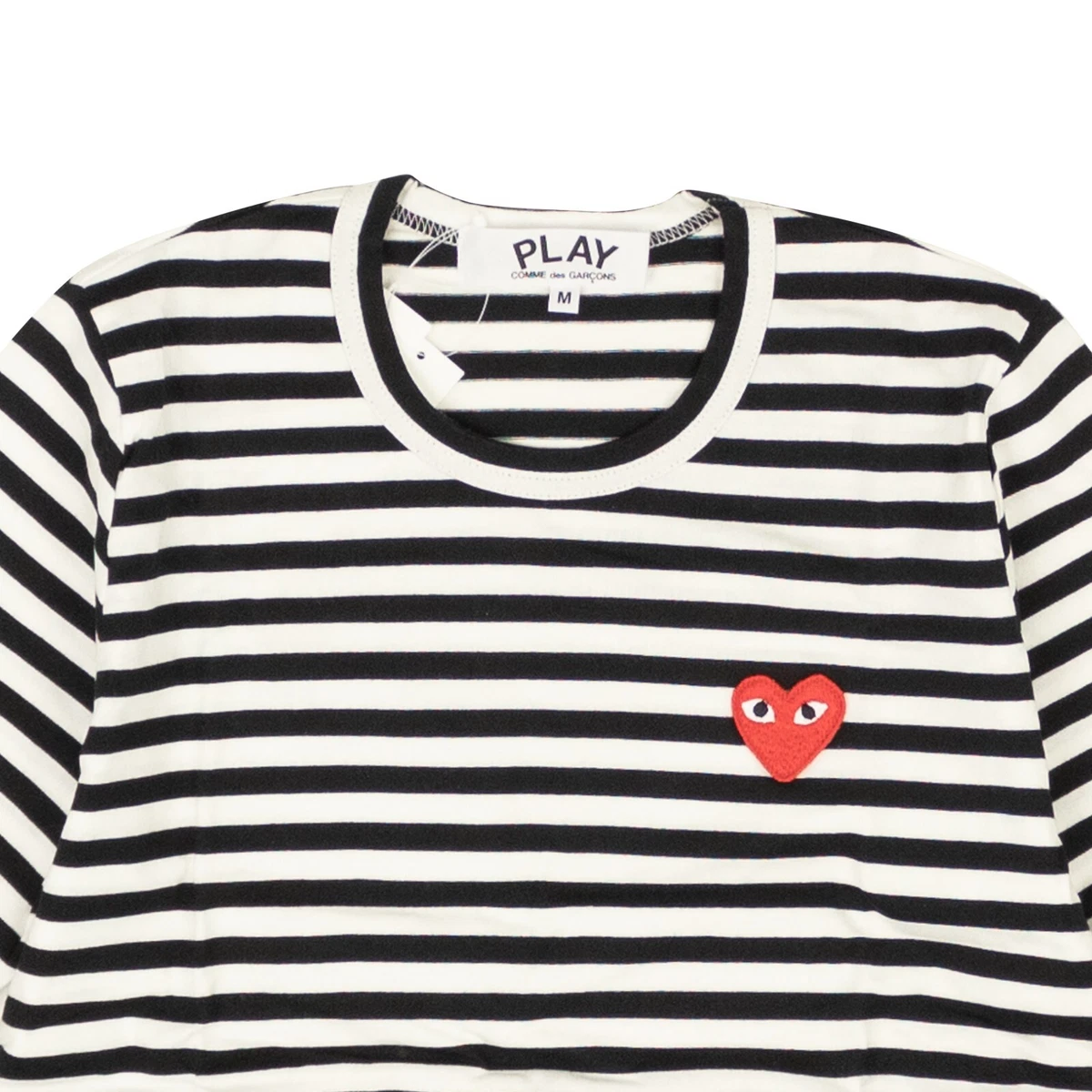 NWT COMME DES GARCONS PLAY Red Heart Striped Long Sleeve T-Shirt Size M  $150