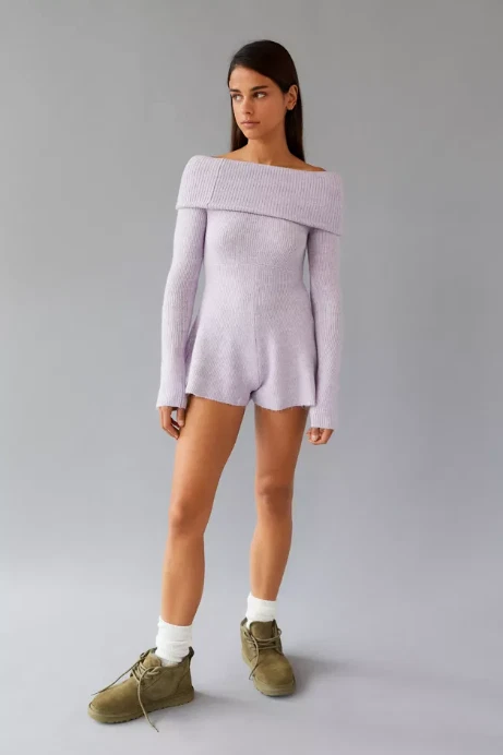 Mameluco tejido lavanda Urban Outfitters talla MEDIANA para mujer Grace Off Shoulders nuevo sin etiquetas Foto 4 de 4