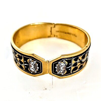 Michaela Frey Wien Bangle Enamel Bracelet Lotus 24K Gold Plate 3/4''x7''