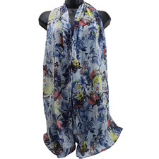 Unbranded Women's Scarf Sheer Blue Floral Large 32/34"