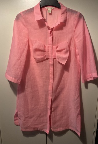 Pink H&M Eur 32 Button Up Collared Cute Pink Bow Front Shirt Womens Cute - Picture 24 of 24