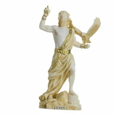 Zeus Greek God Jupiter Thunder Statue Figurine Gold Alabaster 7.08"
