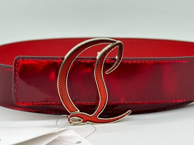 Christian Louboutin Women CL Logo Buckle Patent Leather Belt