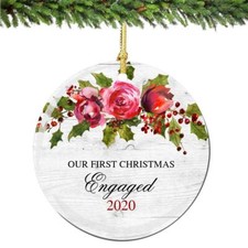 Our 1st Christmas Engaged Ornament 2022 Holly Porcelain Ornament Fianc  Future