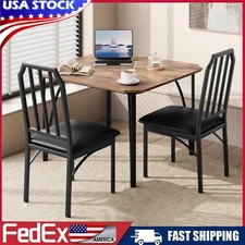 Dining Set for 2, Table and 2 Upholstered Chairs Small Space Kitchen Breakfast