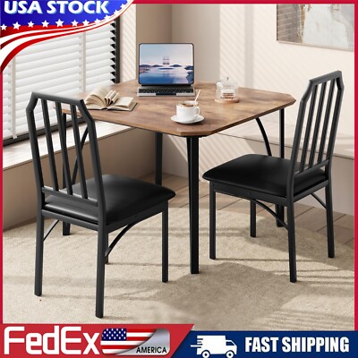 Dining Set for 2, Table and 2 Upholstered Chairs Small Space Kitchen Breakfast