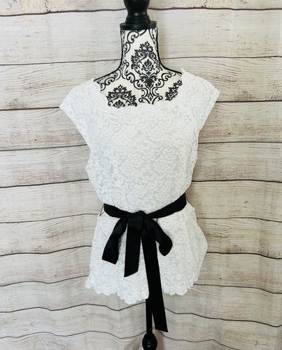 Cravatta squamlata collezione Dressbarn donna in pizzo bianco collo quadrato taglia 14 - Foto 3 di 7