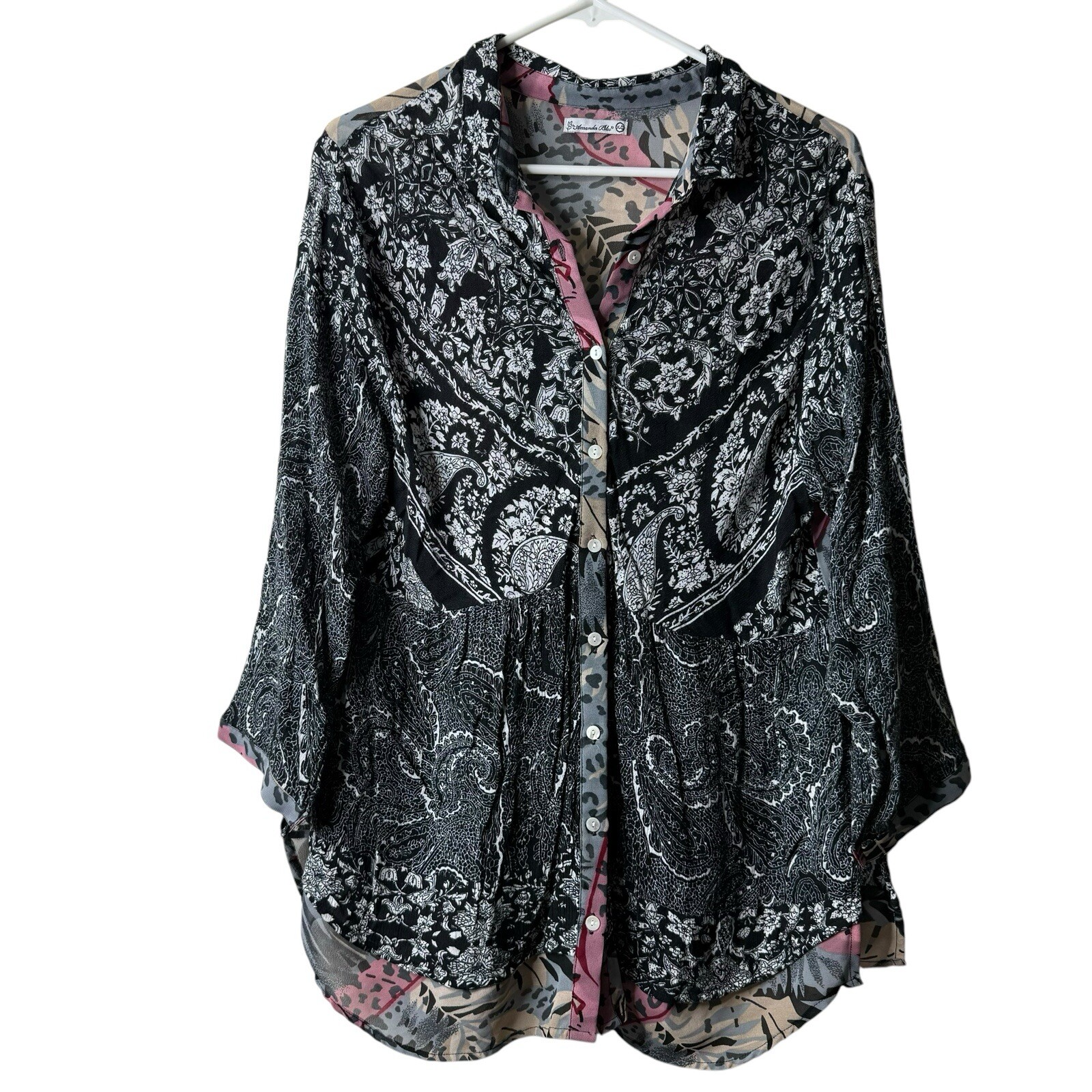 Vintage Amanda Blu Patchwork Button Front Long Sl… - image 1