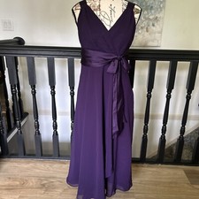 Chaps Dress Womens Purple V Neck Sleevless Faux Wrap Midi Size 4