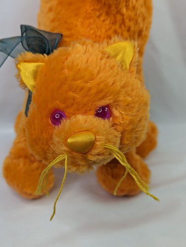 Fiesta Orange Crouching Cat Plush 10 Inch Halloween Pink Eyes Stuffed Animal Toy - Picture 4 of 9