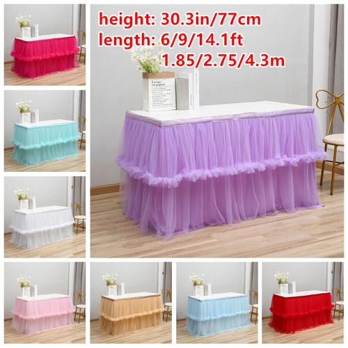 2 Layer Ruffle Tutu Table Skirt Cover Mesh Tablecloth Wedding Banquet Decor - Picture 1 of 18