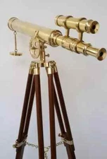 Brass Telescope with Wooden Tripod Working Scope Maritime Vintage Decor