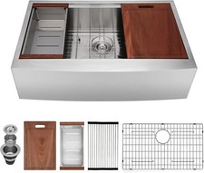 HERCATE Farmhouse Stainless Steel Workstation Kitchen Sink 33 x 22 inches