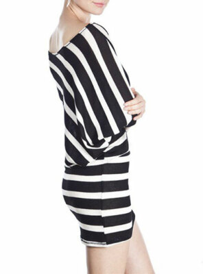 striped off the shoulder sweater dress Striped Off The Shoulder Long Sleeve Knit Maxi Dress