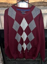 Club Room Argyle Sweater Men s XL Deep Wine Gray Pattern Merino Wool Blend