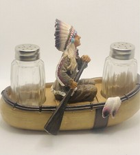 Native American in Canoe Cast Resin Salt and Pepper Shaker, 6 3/4 Inch DWK