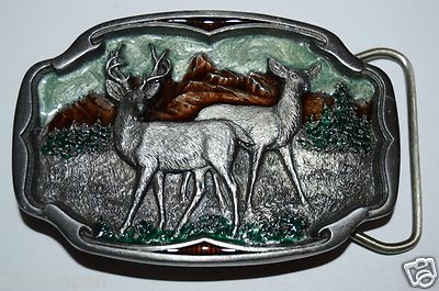 MINTY Vintage 1991 Pewter Deer Doe Buck Belt Buckle Forrest Hunting Hunters Gift