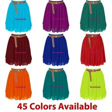 Women Lady Chiffon Pleated Mini Skirts Retro High Waist Double Layer  45 Colors