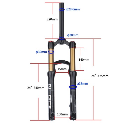 XC Mountain Bike Suspension Air Fork 24in Remote Lockout Manual Control Straight - Picture 21 of 24