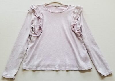 Eri + Ali Top Blouse Women s Medium M Light Purple Long Sleeve Ruffles Stretch