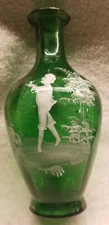 Nice Flower Boy Mary Gregory Emerald Green Pontiled Decanter