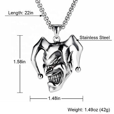 Silver Stainless Steel Evil Clown Jester Joker Pendant Silver Stainless Steel Evil Clown Jester Joker Pendant