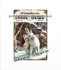 1967 rabbit hunting Pennsylvania hunting wildlife sportsman tin sign nostalgic