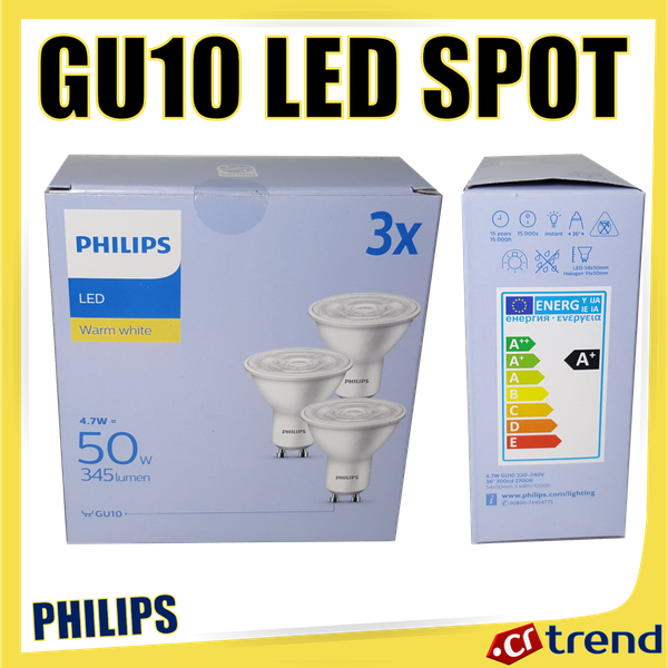 3X Philips GU10 Led Lampe Reflektor Warm Weiß 2700K Warmweiß 345 Lumen 4,7W =50W-image