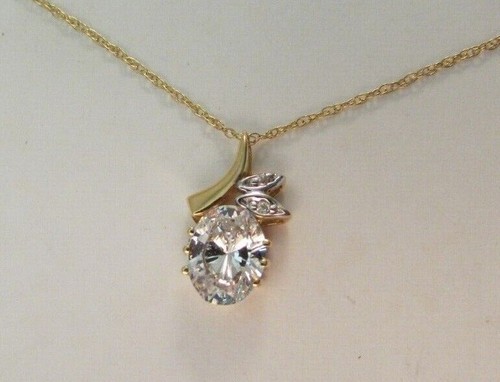 Vintage 14K Gelbgold 18 Zoll Kette Halskette & CZ Anhänger 2,5 Gramm