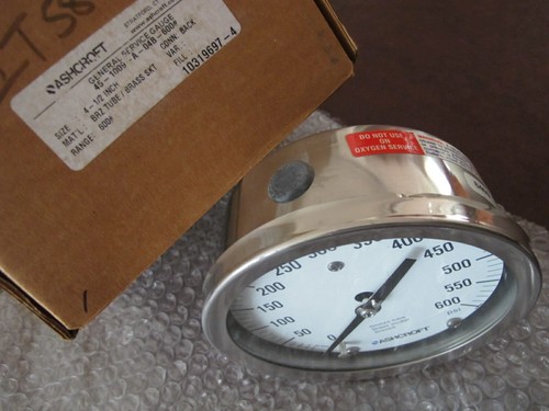 4-1/2" Ashcroft 45-1009-A-04B-600 0-600# PSI General Service Pressure Gauge SS - Picture 3 of 4