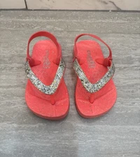 Capelli New York Baby Girl Pink Glitter Flip Flops w/ Heel strap, Size 4-5