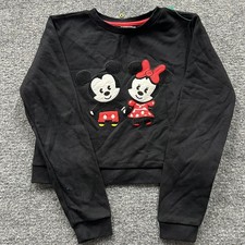 Disney Store Sweatshirt Womens Size S Black Mickey Minnie Mouse Cropped Crewneck