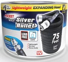 Pocket Hose Silver Bullet 75 ft Expandable Kink Free With 3 Spray Pattern Nozzle