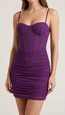 Lulus Deep Purple Mesh Ruched Corset Mini Dress Womens Size Small NWT