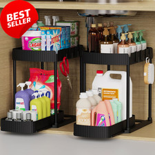 Pull-Out Under Sink Cabinet Organizer 2 Pack Black Kitchen Bathroom
