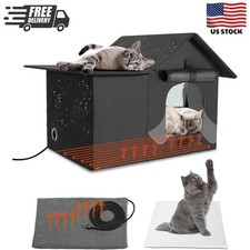 Large Heated Cat House for Outdoor Cats in Winter,Weatherproof Feral Cat Shelter