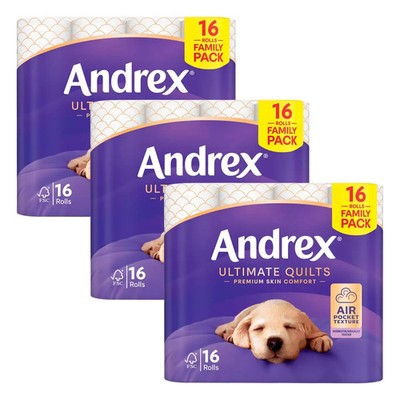 Andrex Toilettenpapierrollen Supreme Quilts Duftfrei 3-lagig Toilettenpapier 48 Stück