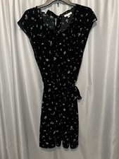 Lauren Conrad Dress Size XXL Pleated Round Neck  A-line Pullover V Tie Back Blk