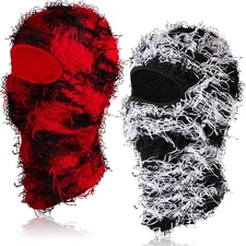 2 Pack Adult Distressed Balaclava Ski Mask Full Face Knitted Balaclava Windpr...