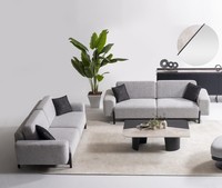 Elegantes Graues Wohnzimmer Set Aus Textil Und Holz