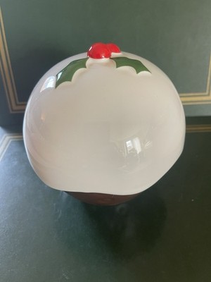 Le Creuset Steingut Weihnachten Puddingschale weiß Stechpalme Design Deckel unbenutzt.