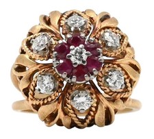 VINTAGE DESIGNER JABEL ~.5CTTW DIAMOND RUBY COCKTAIL RING 14K ROSE GOLD SIGNED