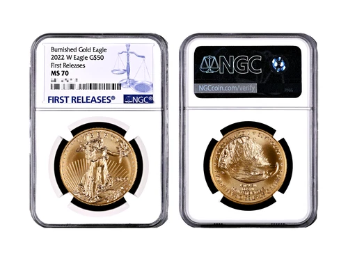 RARE 2022 W Burnished Gold American Eagle NGC MS70 1oz $50 - 22EH First Releases